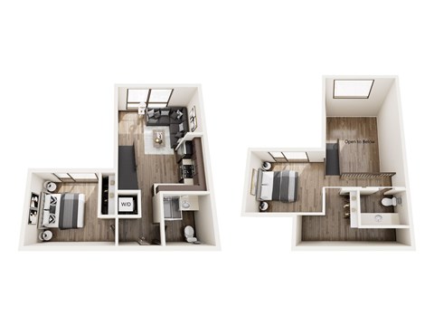 Floor plan for 2 beds, 2 baths, 932 sqft